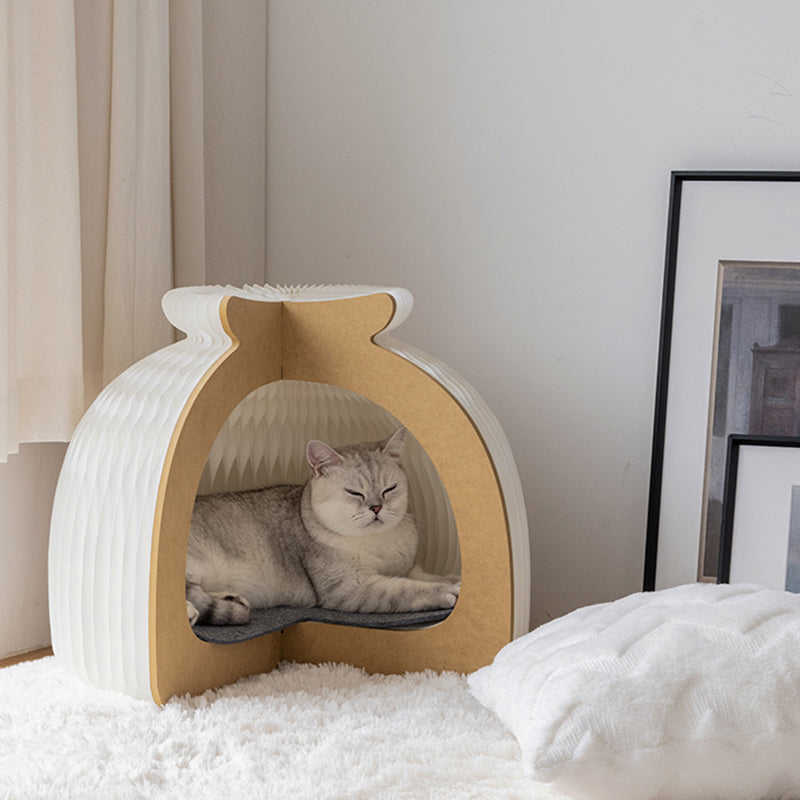 Modern Art Deco Round Kraft Paper OSB Board Felt Bun-Shaped Foldable Cat Bed For Bedroom