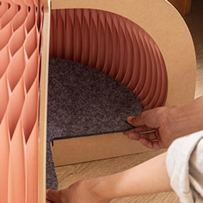 Modern Art Deco Round Kraft Paper OSB Board Felt Bun-Shaped Foldable Cat Bed For Bedroom