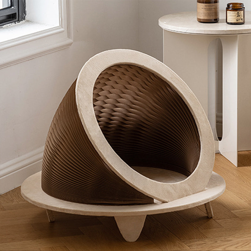 Modern Art Deco Round Kraft Paper OSB Board Velvet Fabric Foldable Cat Bed For Bedroom