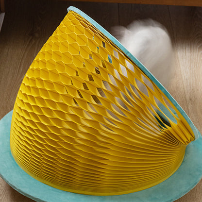 Modern Art Deco Round Kraft Paper OSB Board Velvet Fabric Foldable Cat Bed For Bedroom