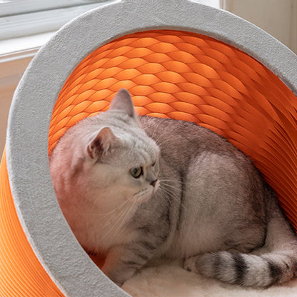Modern Art Deco Round Kraft Paper OSB Board Velvet Fabric Foldable Cat Bed For Bedroom