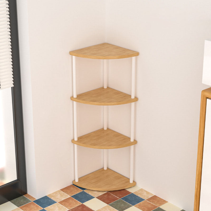 Modern Minimalist Circular Sector Medium-Density Fiberboard Stainless Steel Corner Shelf Unit 3/4/5/6-Tier For Living Room