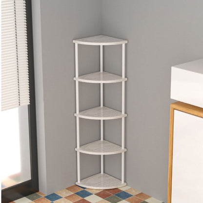 Modern Minimalist Circular Sector Medium-Density Fiberboard Stainless Steel Corner Shelf Unit 3/4/5/6-Tier For Living Room