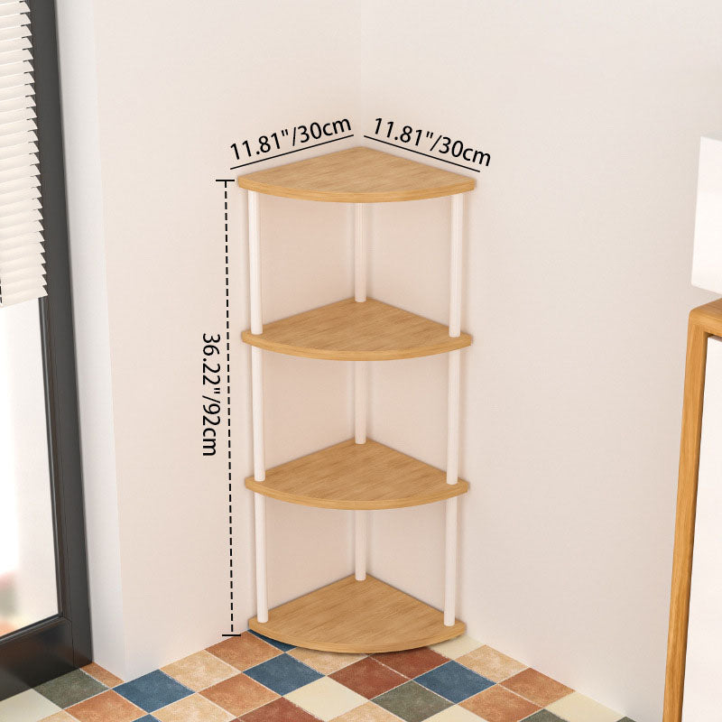 Modern Minimalist Circular Sector Medium-Density Fiberboard Stainless Steel Corner Shelf Unit 3/4/5/6-Tier For Living Room