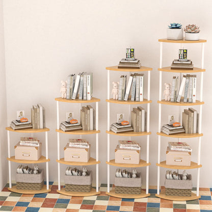 Modern Minimalist Circular Sector Medium-Density Fiberboard Stainless Steel Corner Shelf Unit 3/4/5/6-Tier For Living Room