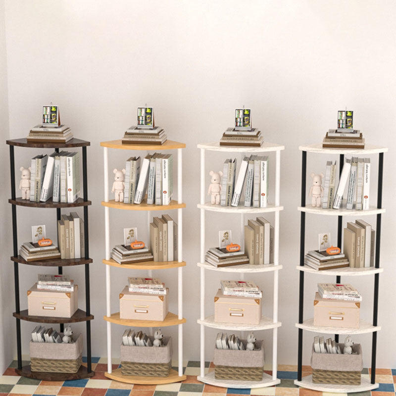 Modern Minimalist Circular Sector Medium-Density Fiberboard Stainless Steel Corner Shelf Unit 3/4/5/6-Tier For Living Room