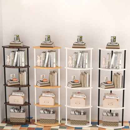 Modern Minimalist Circular Sector Medium-Density Fiberboard Stainless Steel Corner Shelf Unit 3/4/5/6-Tier For Living Room
