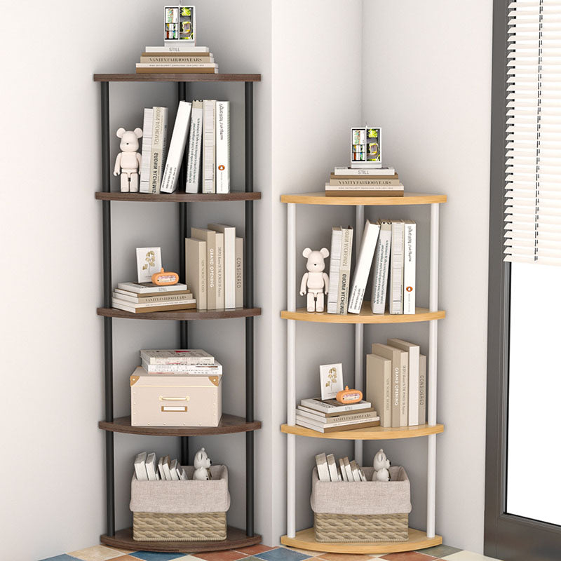 Modern Minimalist Circular Sector Medium-Density Fiberboard Stainless Steel Corner Shelf Unit 3/4/5/6-Tier For Living Room