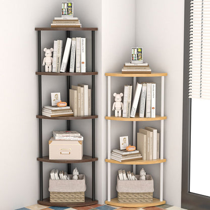 Modern Minimalist Circular Sector Medium-Density Fiberboard Stainless Steel Corner Shelf Unit 3/4/5/6-Tier For Living Room