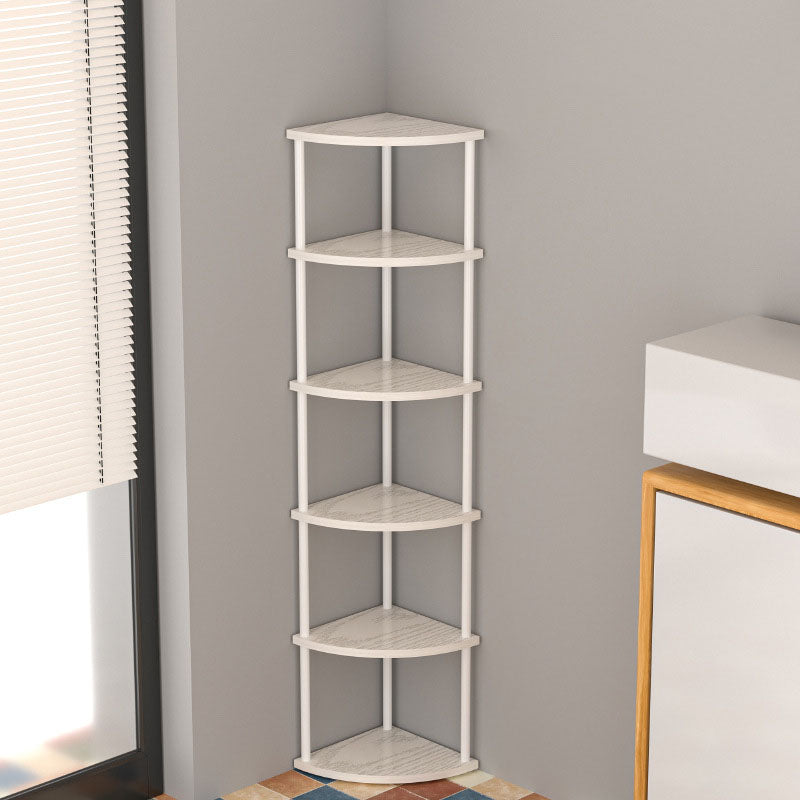 Modern Minimalist Circular Sector Medium-Density Fiberboard Stainless Steel Corner Shelf Unit 3/4/5/6-Tier For Living Room