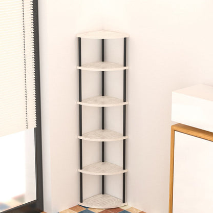 Modern Minimalist Circular Sector Medium-Density Fiberboard Stainless Steel Corner Shelf Unit 3/4/5/6-Tier For Living Room