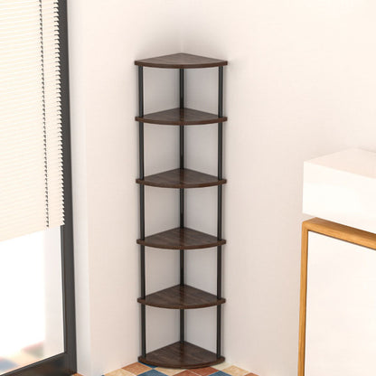 Modern Minimalist Circular Sector Medium-Density Fiberboard Stainless Steel Corner Shelf Unit 3/4/5/6-Tier For Living Room