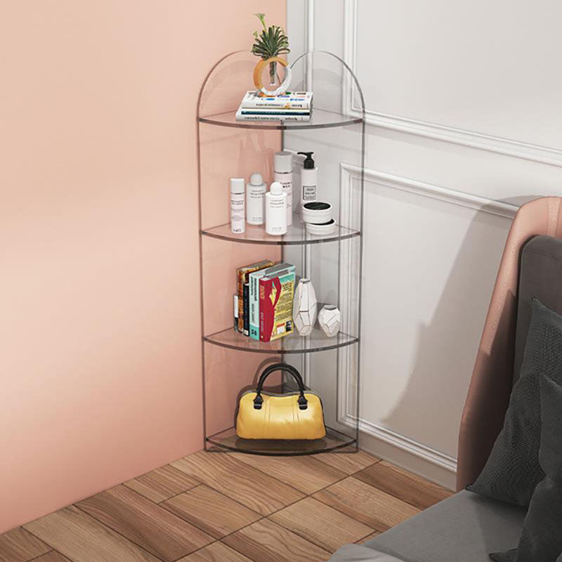 Contemporary Creative Circular Sector Acrylic Panel Transparent Corner Shelf Unit 4/5-Tier For Living Room