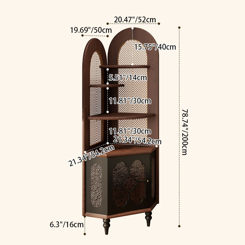 Traditional French Rectangular Red Oak Solid Wood Multi-Layer Solid Wood Panel Glass Corner Cabinet 4-Tier 1-Cabinet For Living Room & Bedroom