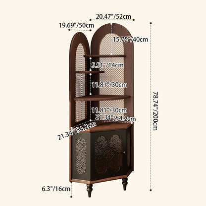 Traditional French Rectangular Red Oak Solid Wood Multi-Layer Solid Wood Panel Glass Corner Cabinet 4-Tier 1-Cabinet For Living Room & Bedroom