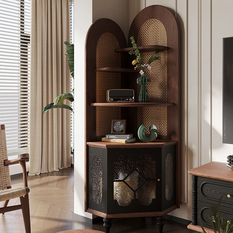 Traditional French Rectangular Red Oak Solid Wood Multi-Layer Solid Wood Panel Glass Corner Cabinet 4-Tier 1-Cabinet For Living Room & Bedroom