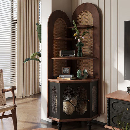 Traditional French Rectangular Red Oak Solid Wood Multi-Layer Solid Wood Panel Glass Corner Cabinet 4-Tier 1-Cabinet For Living Room & Bedroom