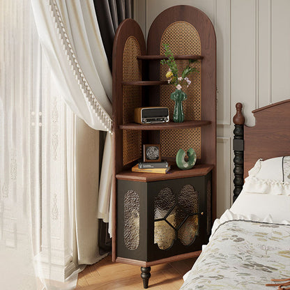 Traditional French Rectangular Red Oak Solid Wood Multi-Layer Solid Wood Panel Glass Corner Cabinet 4-Tier 1-Cabinet For Living Room & Bedroom