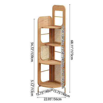 Traditional French Rectangular Natural Nan Bamboo PE Rattan Corner Shelf Unit 4-Tier For Living Room
