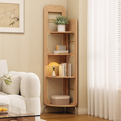 Traditional French Rectangular Natural Nan Bamboo PE Rattan Corner Shelf Unit 4-Tier For Living Room