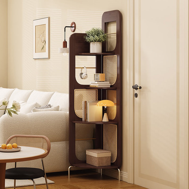 Traditional French Rectangular Natural Nan Bamboo PE Rattan Corner Shelf Unit 4-Tier For Living Room