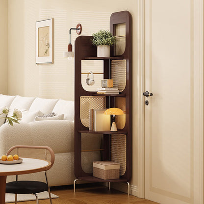 Traditional French Rectangular Natural Nan Bamboo PE Rattan Corner Shelf Unit 4-Tier For Living Room