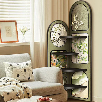 Traditional French Rectangular Medium-Density Fiberboard Crystal Porcelain Painting Corner Shelf Unit 4-Tier For Living Room