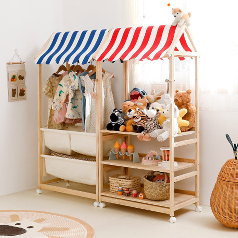 Contemporary Creative Rectangular Solid Pine Wood Fabric Storage Shelf 3-Tier For Living Room