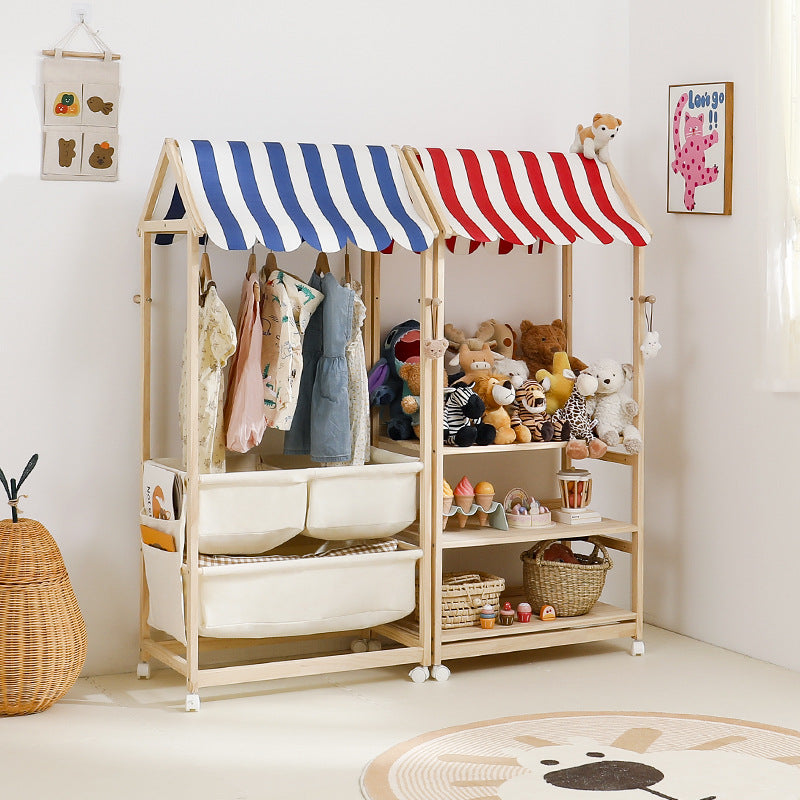 Contemporary Creative Rectangular Solid Pine Wood Fabric Storage Shelf 3-Tier For Living Room