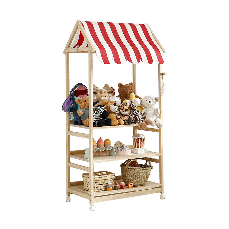 Contemporary Creative Rectangular Solid Pine Wood Fabric Storage Shelf 3-Tier For Living Room