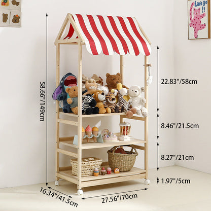 Contemporary Creative Rectangular Solid Pine Wood Fabric Storage Shelf 3-Tier For Living Room