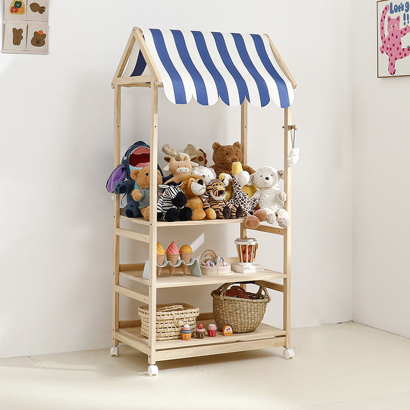 Contemporary Creative Rectangular Solid Pine Wood Fabric Storage Shelf 3-Tier For Living Room