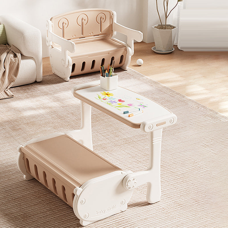 Contemporary Creative Rectangular HDPE Desk & Chair Set With 1 Storage Cabinet For Living Room