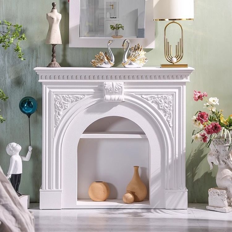 Traditional French Square High-Density Fiberboard Mantel 2-Tier Storage For Living Room