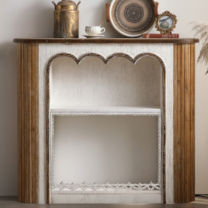 Traditional Vintage Square Cedar Multi-Layer Solid Wood Panel Mantel 2-Tier For Living Room