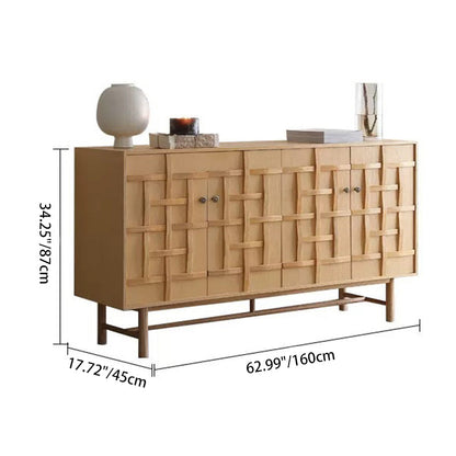 Traditional Japanese Rectangular Solid Pine Wood Multi-Layer Solid Wood Panel Storage Cabinet 2-Cabinet For Living Room & Bedroom