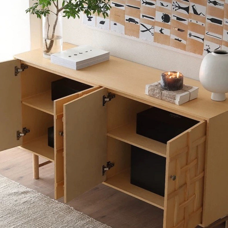 Traditional Japanese Rectangular Solid Pine Wood Multi-Layer Solid Wood Panel Storage Cabinet 2-Cabinet For Living Room & Bedroom
