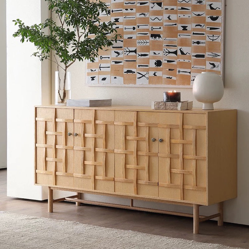 Traditional Japanese Rectangular Solid Pine Wood Multi-Layer Solid Wood Panel Storage Cabinet 2-Cabinet For Living Room & Bedroom