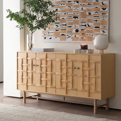 Traditional Japanese Rectangular Solid Pine Wood Multi-Layer Solid Wood Panel Storage Cabinet 2-Cabinet For Living Room & Bedroom