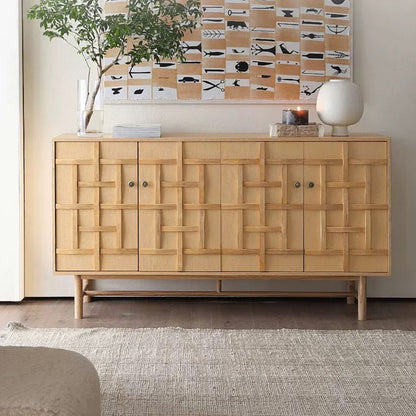 Traditional Japanese Rectangular Solid Pine Wood Multi-Layer Solid Wood Panel Storage Cabinet 2-Cabinet For Living Room & Bedroom