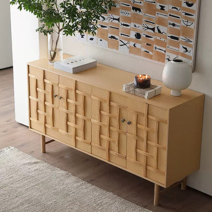 Traditional Japanese Rectangular Solid Pine Wood Multi-Layer Solid Wood Panel Storage Cabinet 2-Cabinet For Living Room & Bedroom