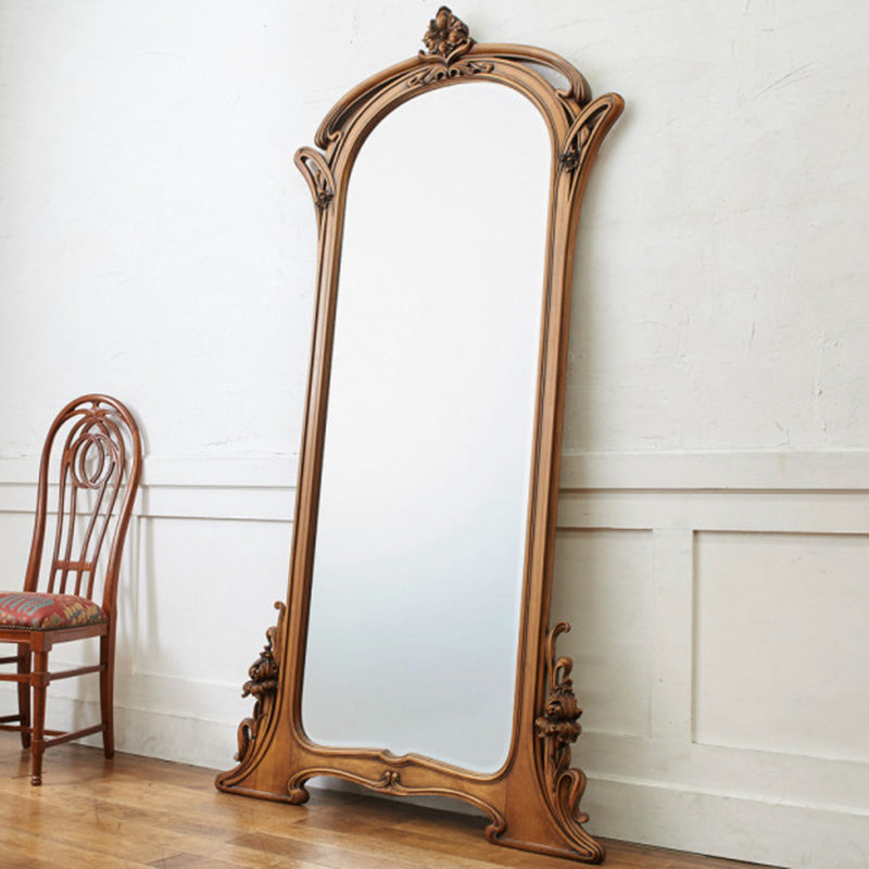 Traditional European Rectangular Medium-Density Fiberboard Silver Mirror Carved Full-Length Mirror For Living Room