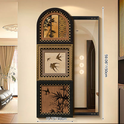 Traditional Vintage Rectangular Medium-Density Fiberboard Float Glass Printed Full-Length Mirror For Living Room & Entryways