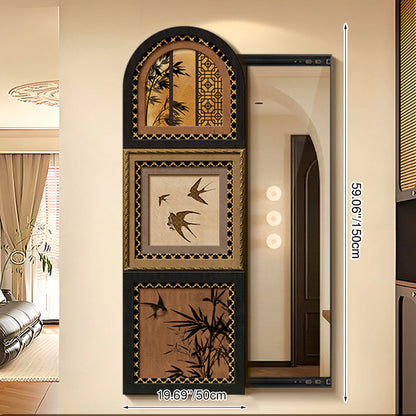 Traditional Vintage Rectangular Medium-Density Fiberboard Float Glass Printed Full-Length Mirror For Living Room & Entryways