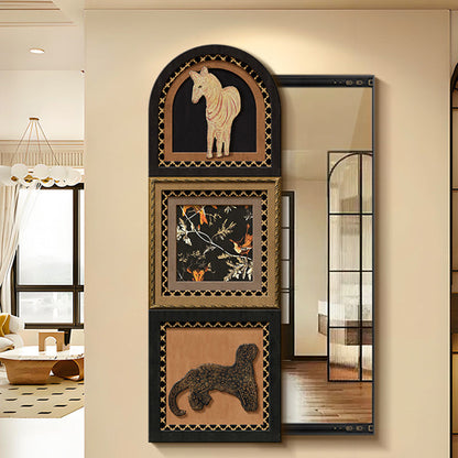 Traditional Vintage Rectangular Medium-Density Fiberboard Float Glass Printed Full-Length Mirror For Living Room & Entryways