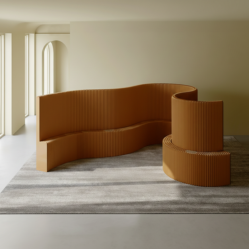 Modern Art Deco Rectangular Curved Kraft Paper Acrylic Foldable Room Divider For Living Room