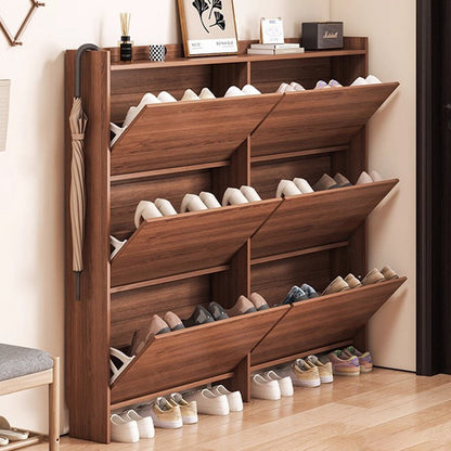 Traditional Vintage Rectangular Medium-Density Fiberboard Shoe Storage 3-Tier For Entryways