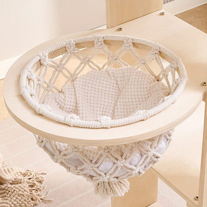 Contemporary Scandinavian Round Rubberwood Multi-Layer Solid Wood Panel Acrylic Velvet Fabric Sisal Cat Tree For Living Room