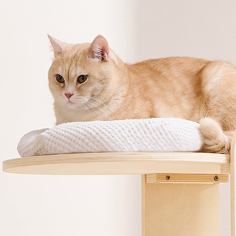 Contemporary Scandinavian Round Rubberwood Multi-Layer Solid Wood Panel Acrylic Velvet Fabric Sisal Cat Tree For Living Room