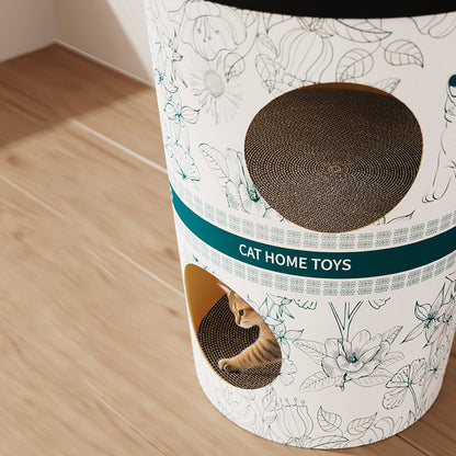 Contemporary Creative Round Cardboard Corrugated Cat Bed 1/2-Tier For Bedroom & Living Room